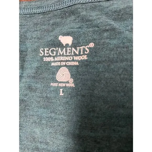 Segments Merino Wool V Neck Long Sleeve Base Layer Top Women L Teal Green Hiking - Picture 5 of 10